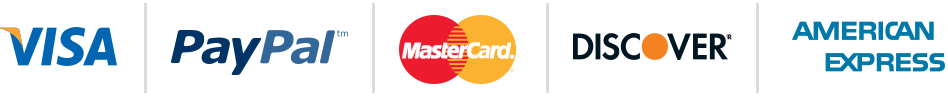 Secure payment methods accepted including Visa, PayPal, Mastercard, Discover and American Express