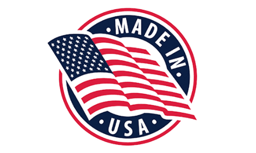 Made in the USA badge for TheraWolf relief balm using foreign and U.S. ingredients